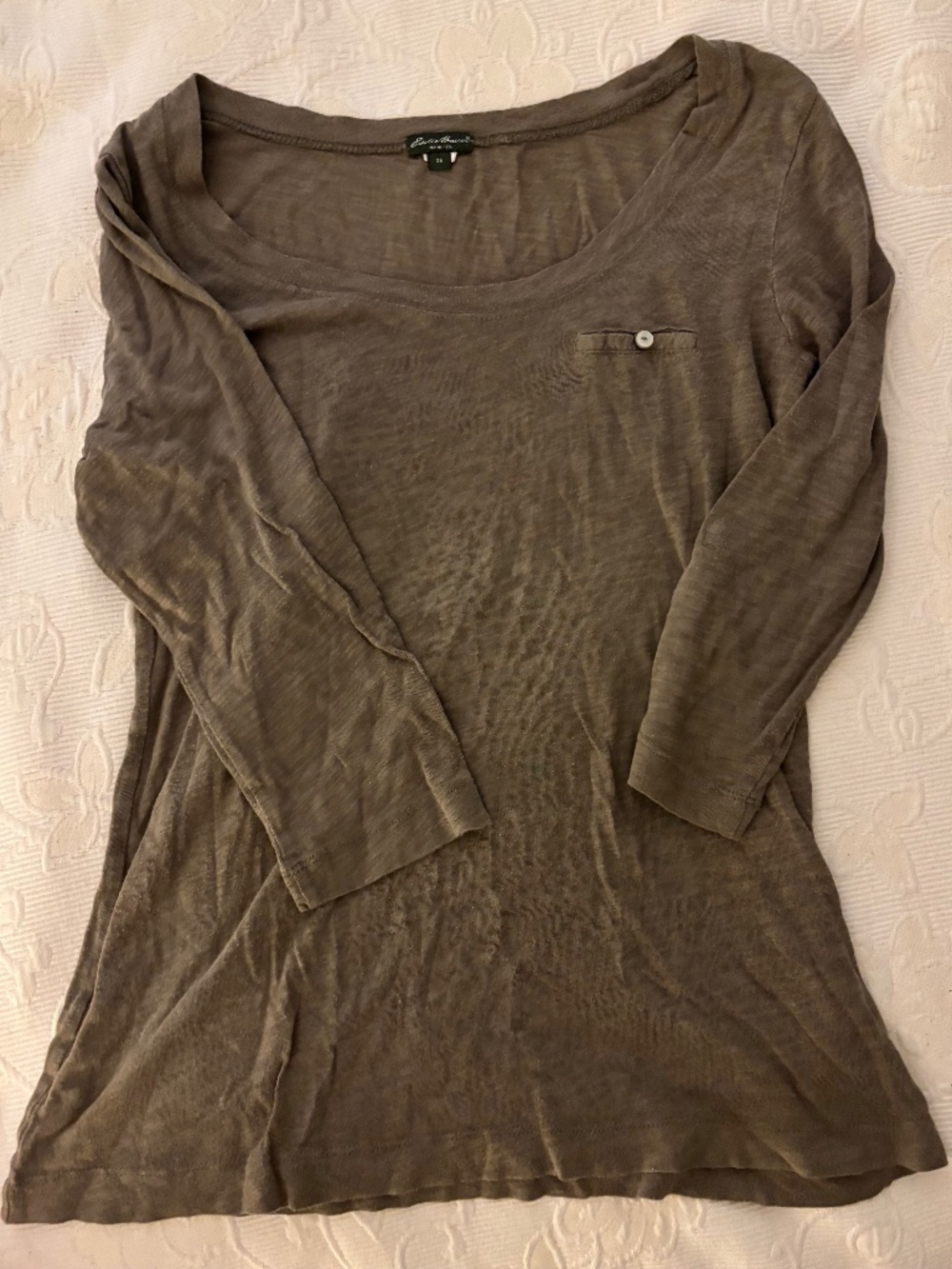 Eddie Bauer Slub Knit Scoop Neck 3/4 Sleeve Top with Pocket - Size XS